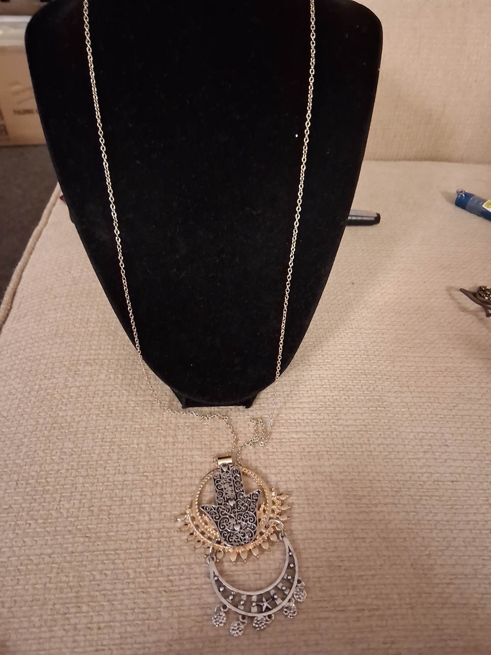 Dual-Tone Hamsa Pendant Necklace in Gold and Silver